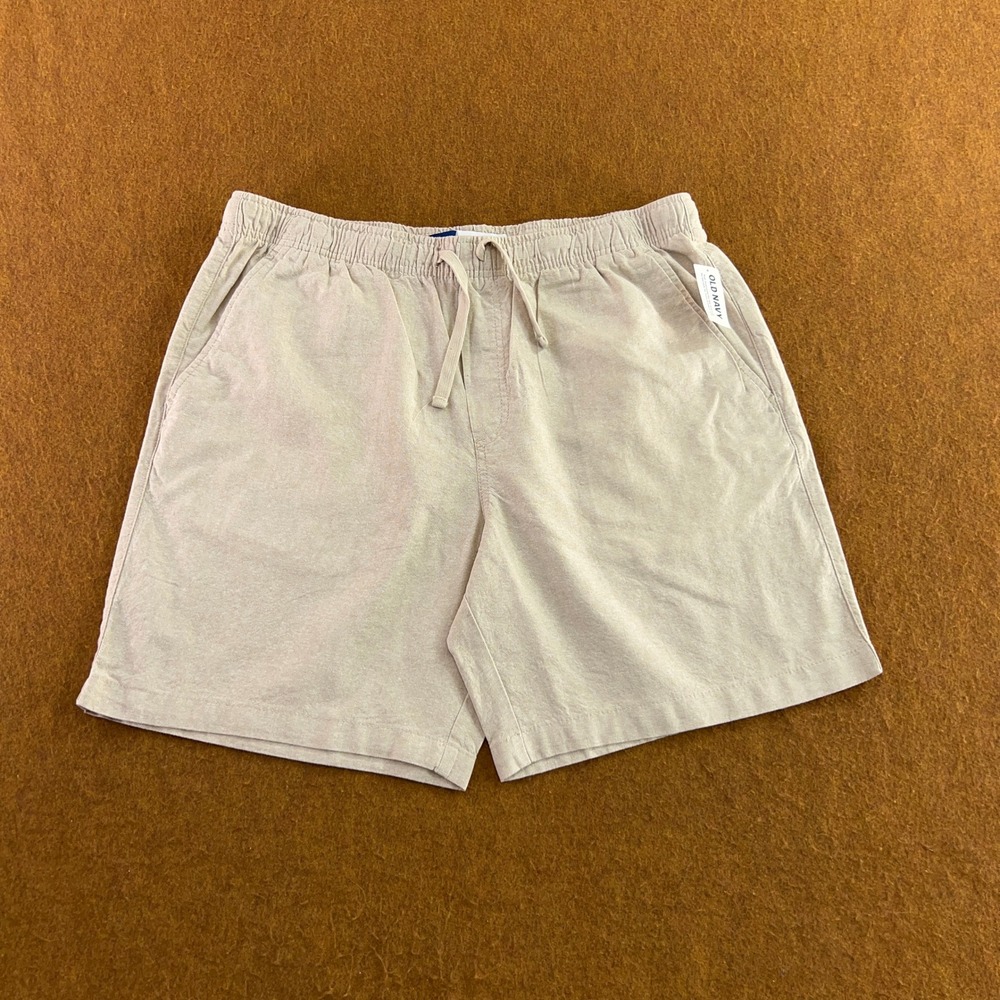 Old Navy Mens Large Tan Linen Blend Drawstring Elastic Waist Casual Shorts NWT